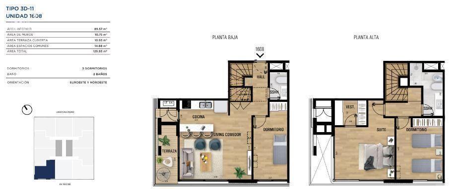 Apartamento dúplex de tres dormitorios en venta en Carrasco
