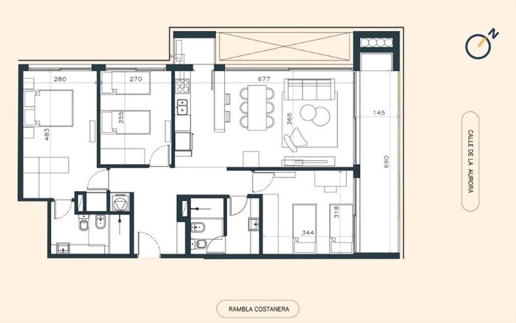 Apto 3 dorm con terraza, en pozo, C. de la Costa