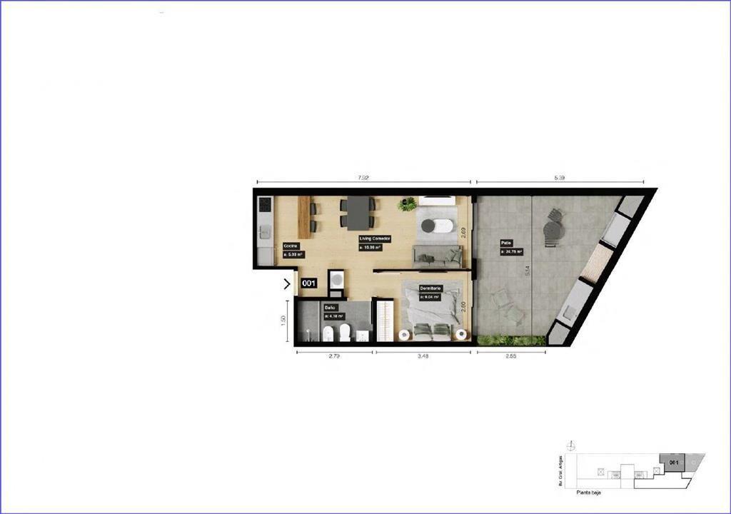 Apartamento  de un dormitorio en venta en Tres Cruces - 001