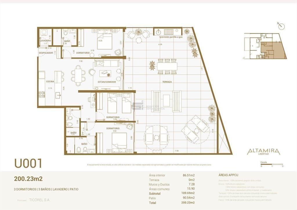 Venta apartamento tres dormitorios patio uso exclusivo Poci