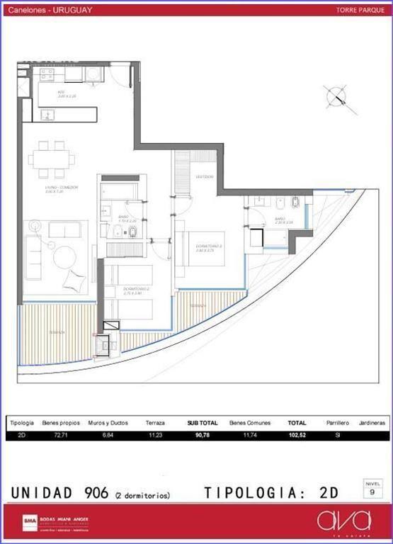 Apartamento de dos dormitorios en alquiler en Parque Roosev