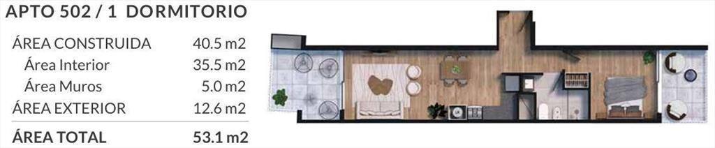 Apartamento de un dormitorio en venta en Cordón Sur - 502