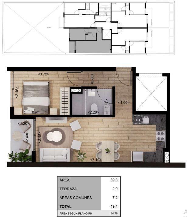 Apartamento de un dormitorio en venta en Cordón Sur - 304