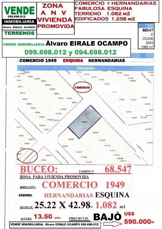 * ZONA  A N V BUCEO: ESQUINA 1.082 m2 Alt. 13.50 mts