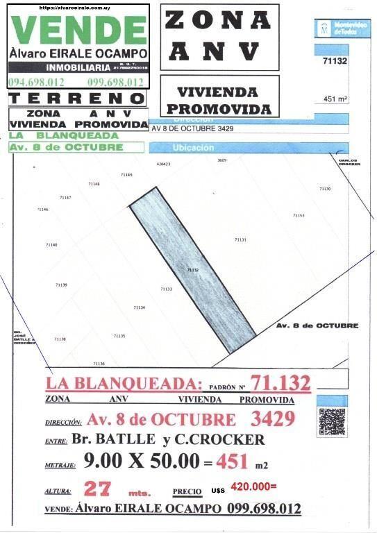 * ZONA A N V Av. 8 de OCTUBRE y Br. BATLLE Alt. 27 mts.