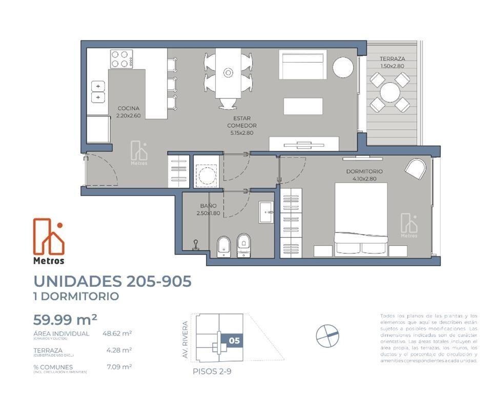 Venta Apartamento Pocitos 1 dormitorio - Terraza - Norte