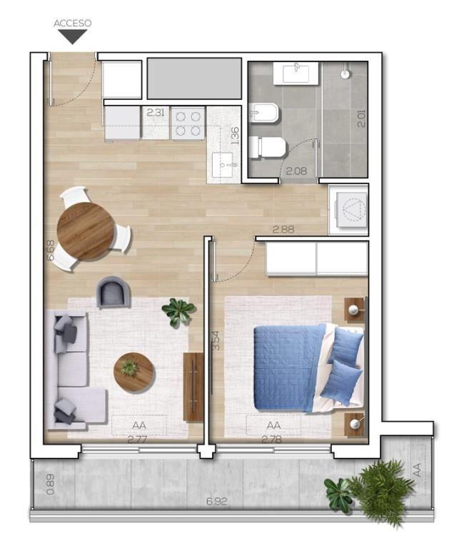 Apartamento En Venta, 1 Dormitorio, Piso 15, Al Mar