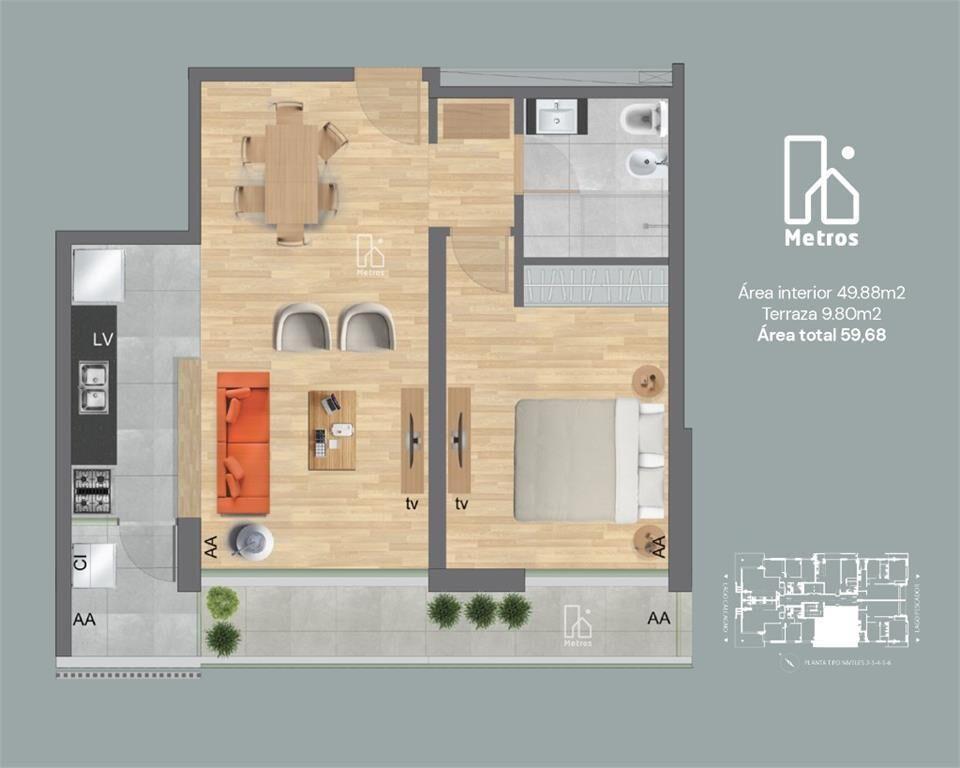 Venta Apartamento Parque Miramar 1 dormitorio - Terraza