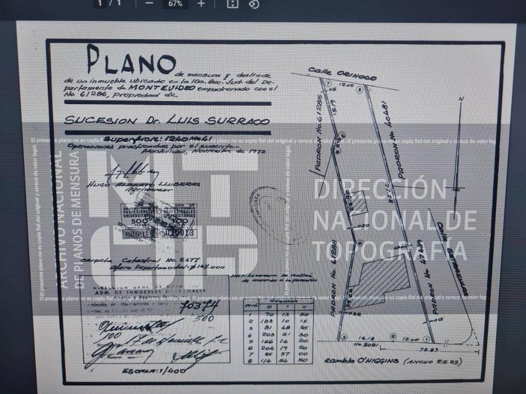 Venta de terreno frente al mar en Rambla  O Higgins Malvín