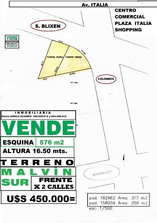 * MALVIN SUR: COLOMBES Y BLIXEN. ESQUINA 576 m2