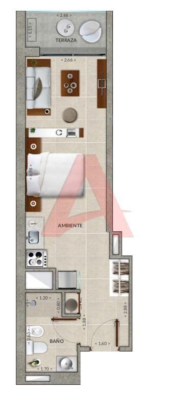 POCITOS PRÓXIMO AL MAR - ALQUILER MONOAMBIENTE CON MUEBLES.