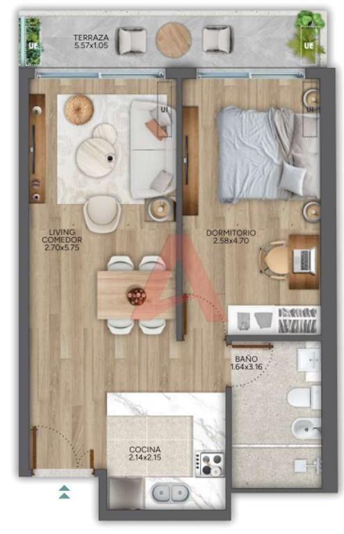 PUNTA CARRETAS – 1 DORMITORIO CON GRAN TERRAZA A ESTRENAR
