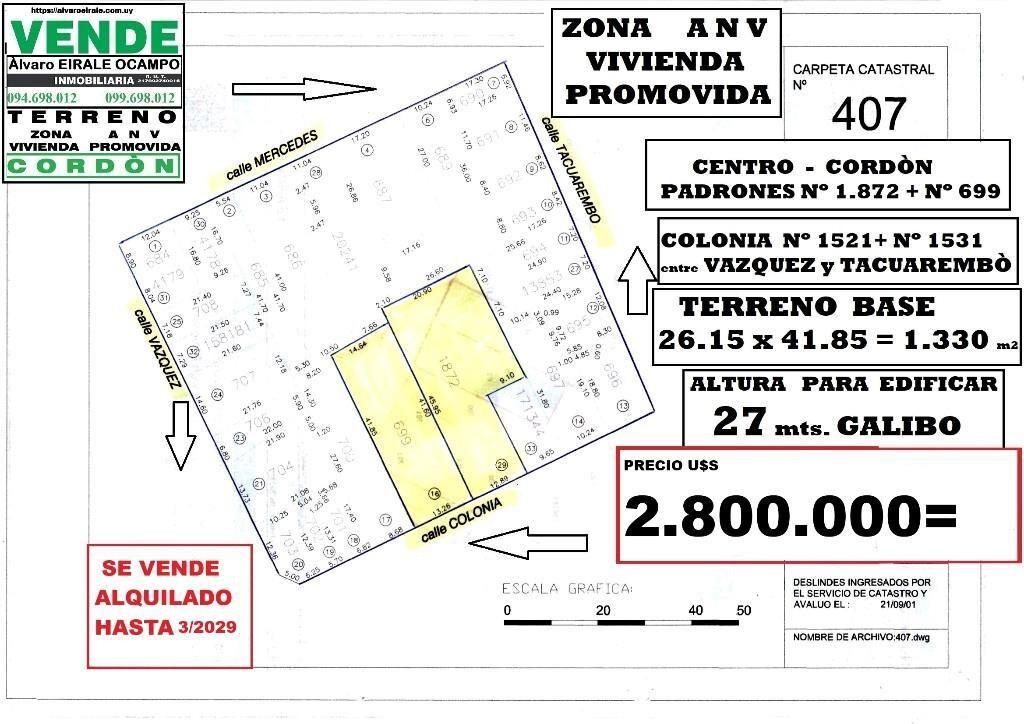 = ZONA A N V  COLONIA  Y VAZQUEZ  26.X 41.= 1.300 m2 alt. 27