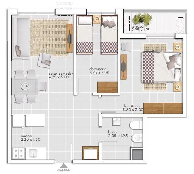 Apartamento 2 dormitorios, garage lugar fijo