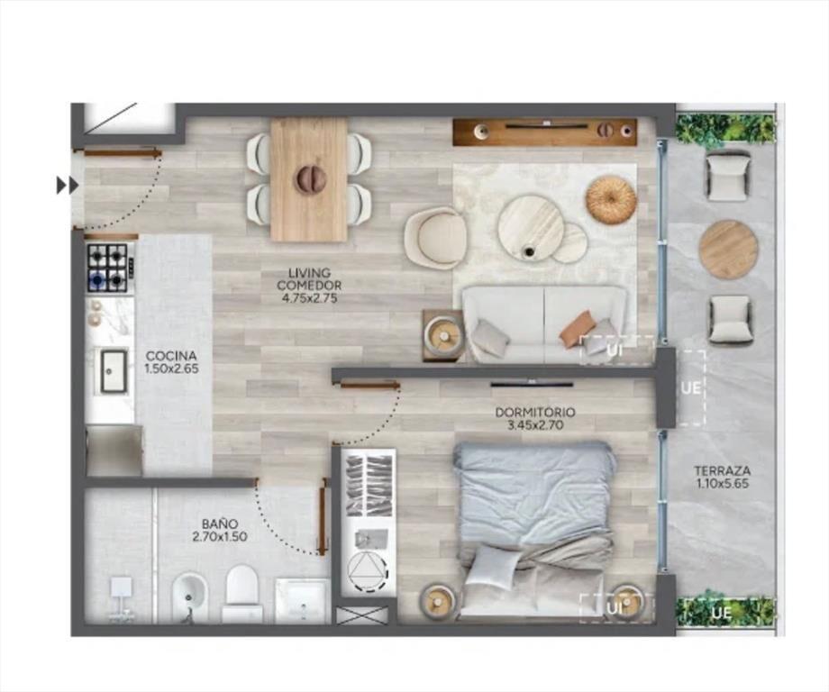 VENTA 1 DORMITORIO CORDON CON TERRAZA
