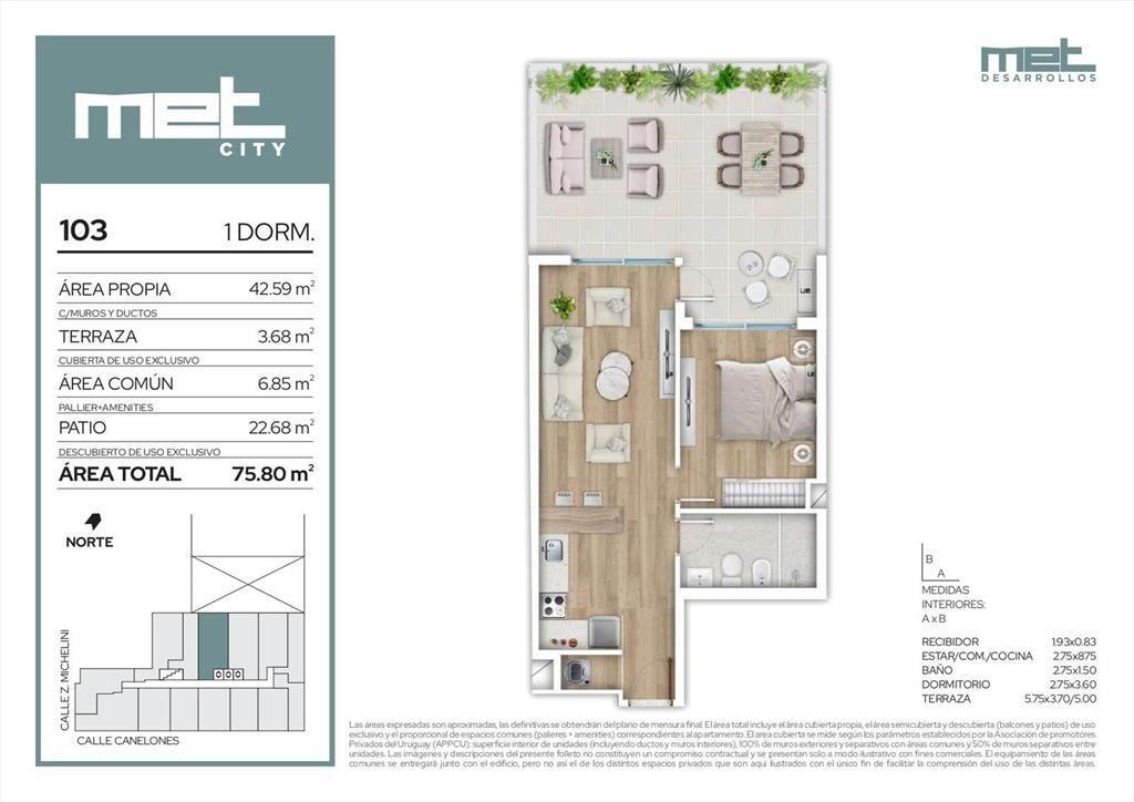Venta Apartamento 1 Dormitorio en Barrio Sur