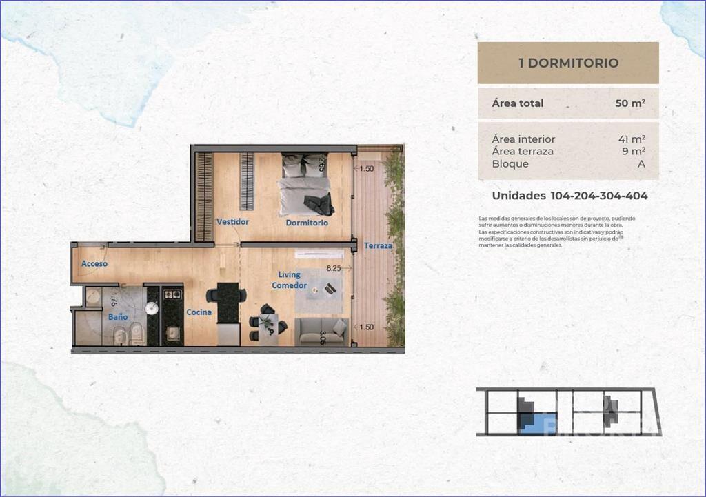 Apartamento de un dormitorio en venta en Pocitos - 304