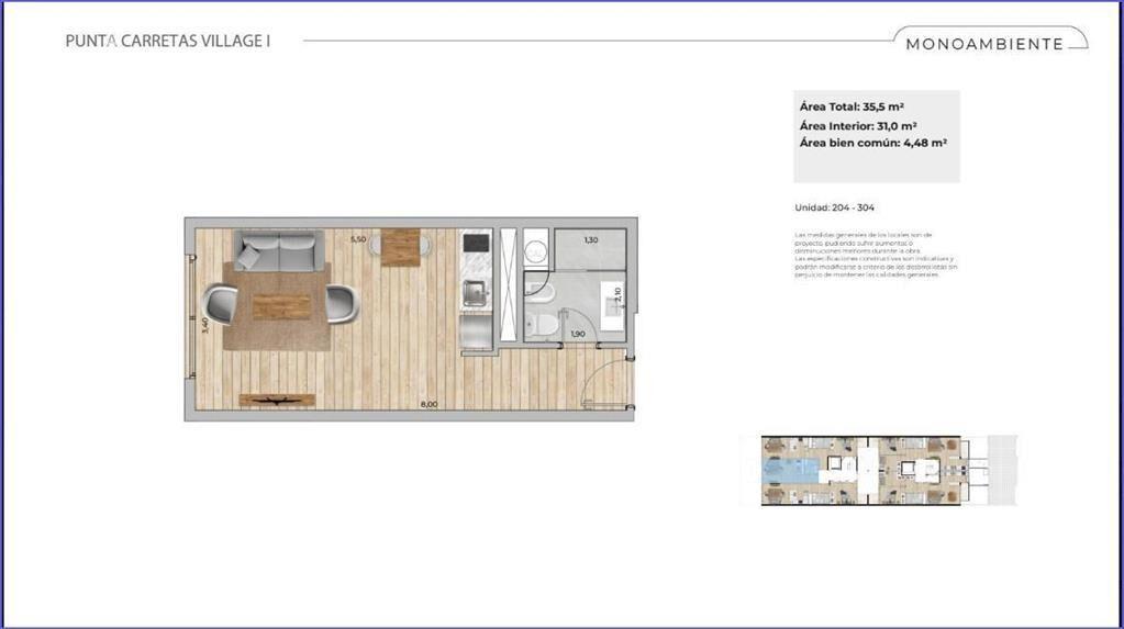 Apartamento monoambiente en venta en Punta Carretas - 204