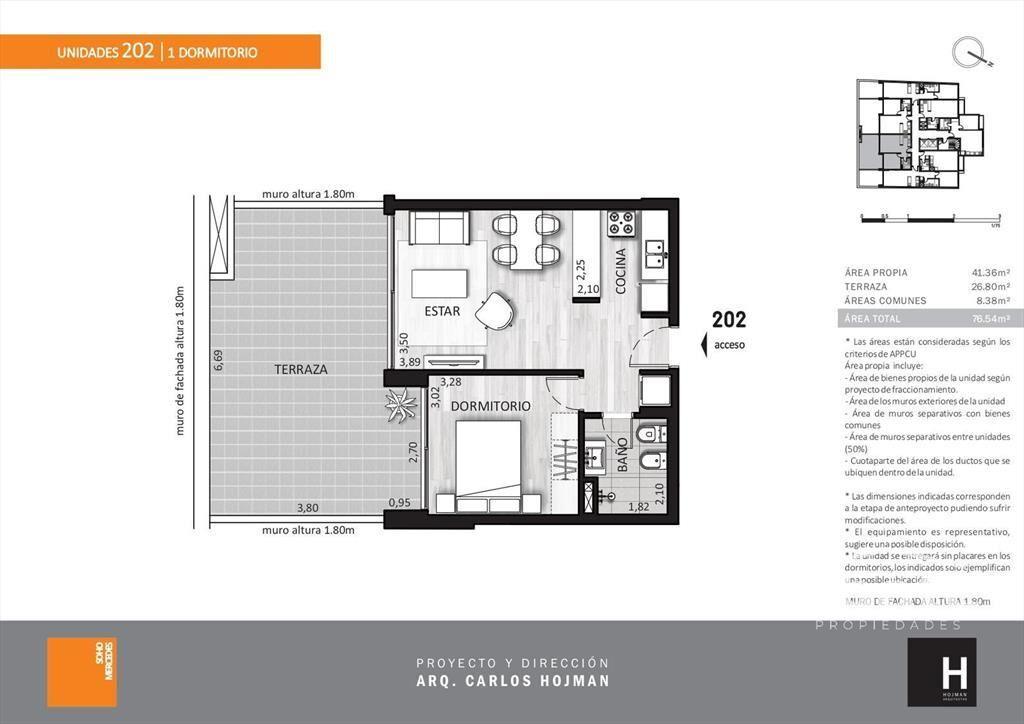 Venta apartamento 1 dormitorio con patio en Cordón