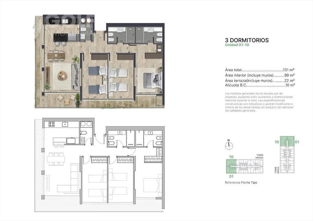 Venta de apartamento de 3 dormitorios en Punta del Este