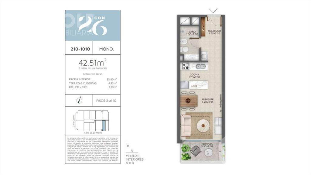 Venta apartamento monoambiente con terraza en Pocitos