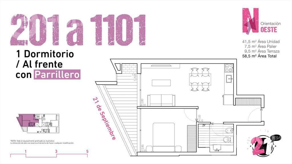 Venta de apartamento de 1 dormitorio con parrillero en Parq