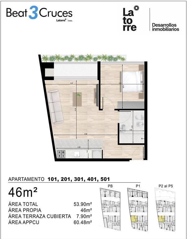 Venta Apartamento 1 Dormitorio en Tres cruces