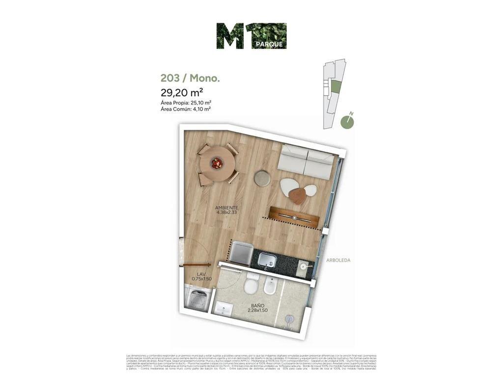 Venta de monoambiente en M1 Parque, la Blanqueada
