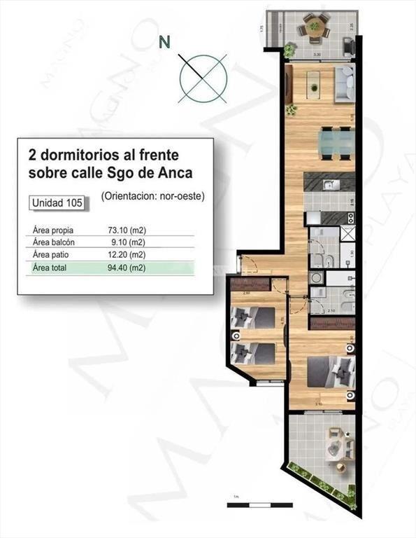 Apartamento de dos dormitorios con patio en venta en Malvín