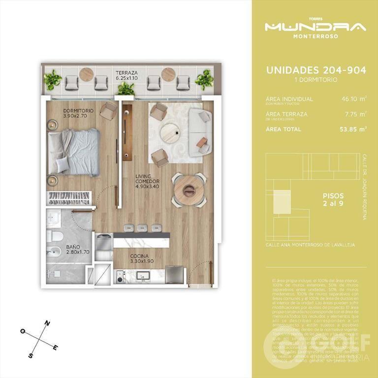 Venta apartamento de un dormitorio con terraza en Cordón