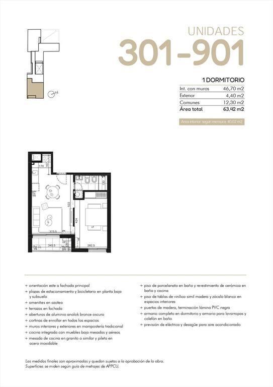 Venta Apartamento 1 Dormitorio en Cordon Sur