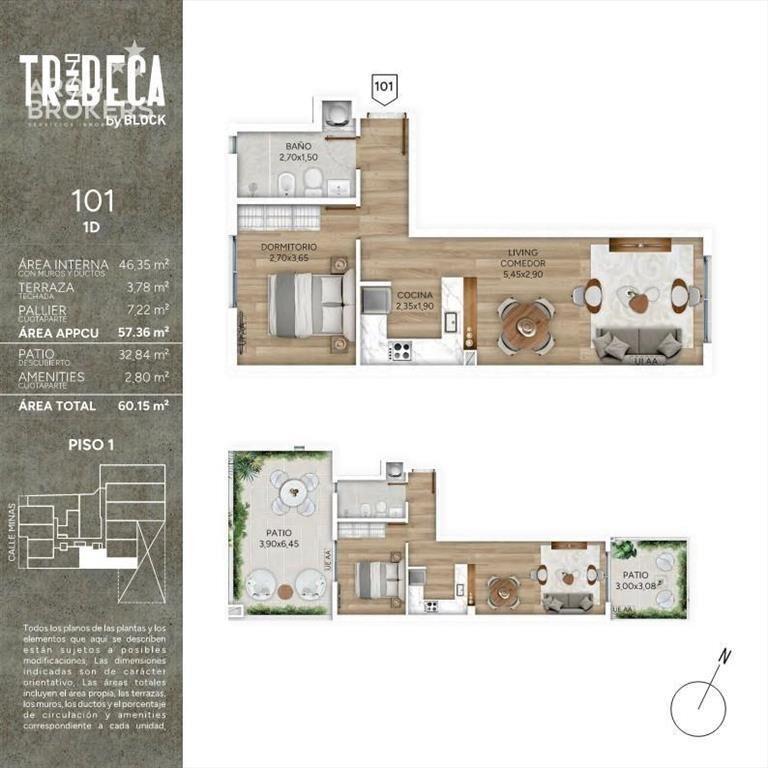 Apartamento de un dormitorio con patio en venta en Cordón S