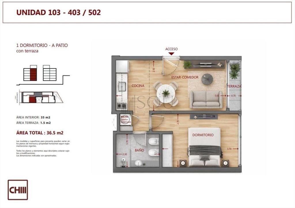 Venta Apartamento 1 dormitorio con balcón en Pocitos