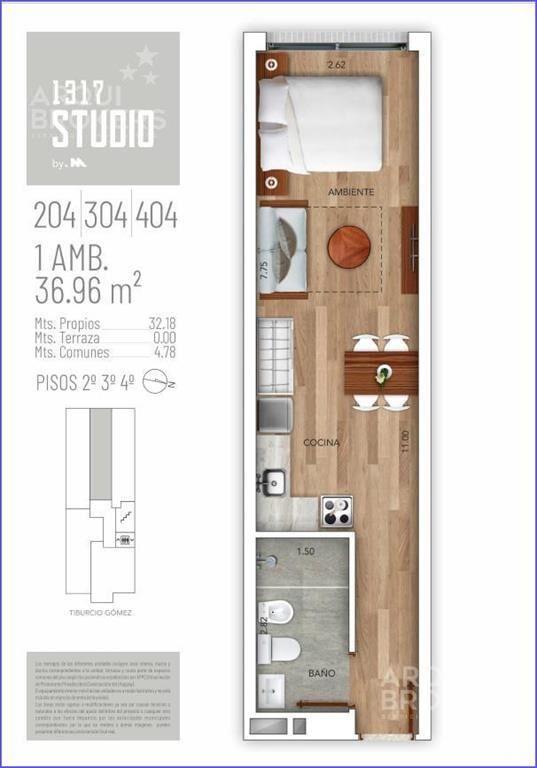 Venta apartamento monoambiente en Pocitos Nuevo-404