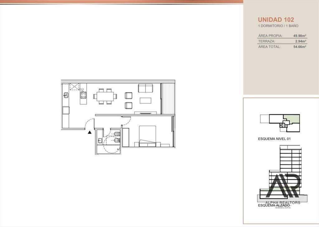 Venta Apartamento pozo 1 dormitorio rambla Palermo