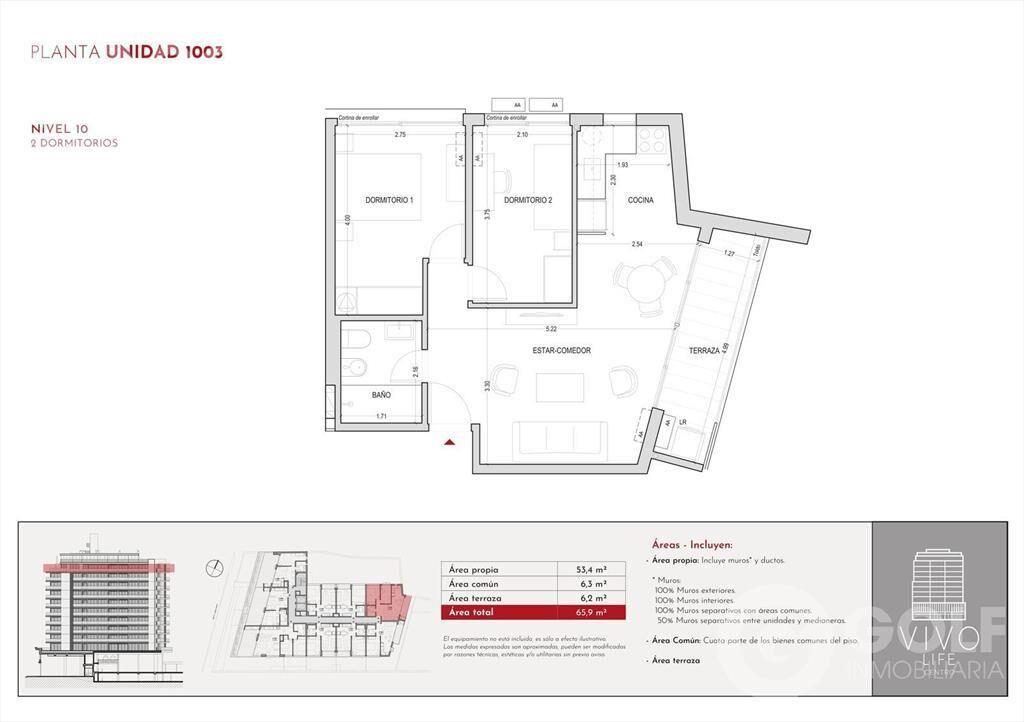 Venta de apartamento de dos dormitorios con terraza- Centro