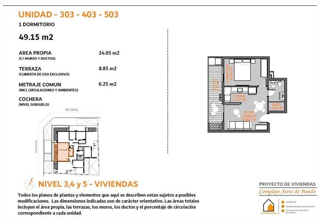 Venta apartamento de 1 dormitorio Aires de Pando