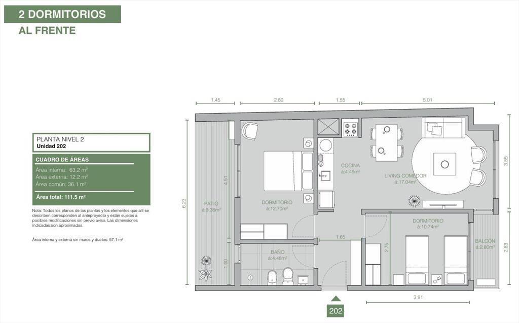 Venta Apartamento 2Dormitorio en Tres Cruces