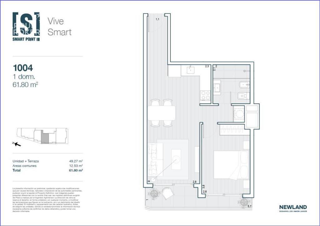 Apartamento de un dormitorio en venta en Tres Cruces - 100