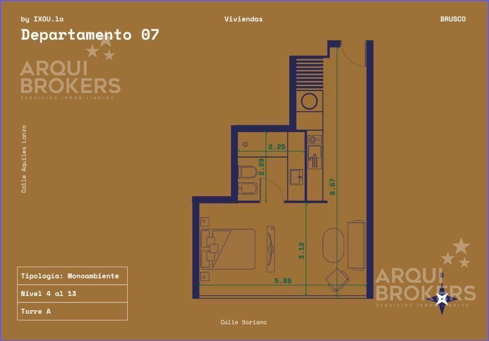 Apartamento monoambiente en venta en Centro - 1307A