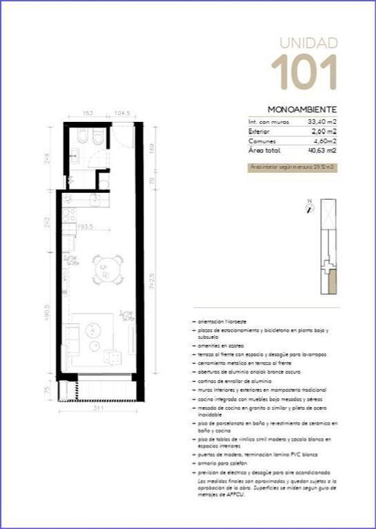 Apartamento monoambiente en venta en Cordón Sur - 101