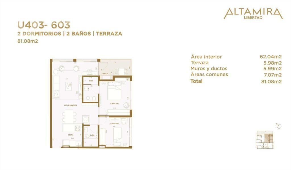 Venta de apartamento dos dormitorios en Pocitos