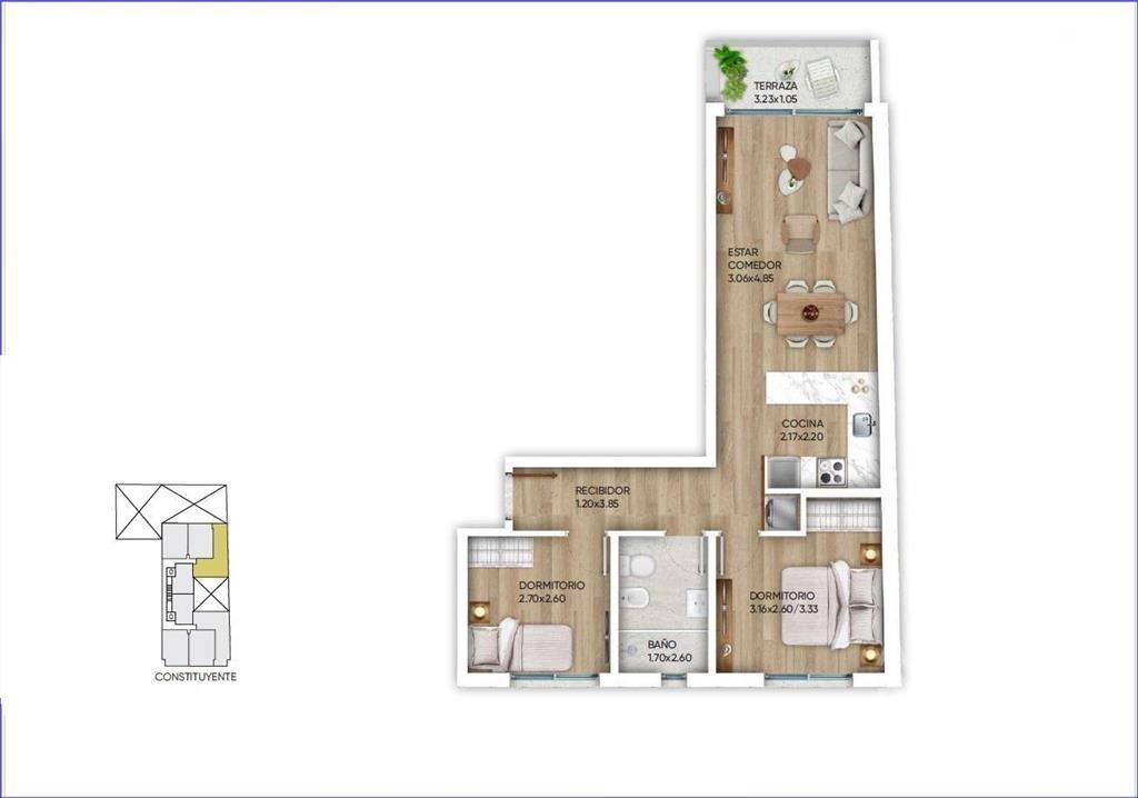 Venta apartamento un dormitorio en Cordón - 703