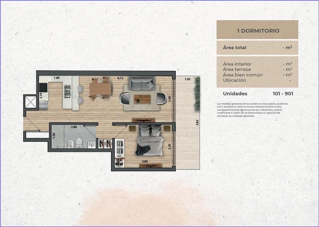 Apartamento de un dormitorio en venta en Pocitos - 501
