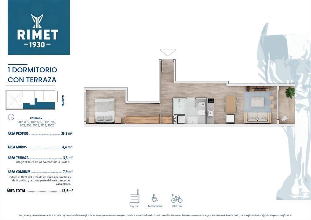 Venta de Apartamento con 1 dormitorio y terraza en Cordón Su