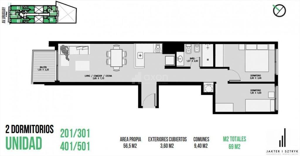 VENTA LANZAMIENTO DE APARTAMENTO DE 2 DORMITORIOS EN BARRIO