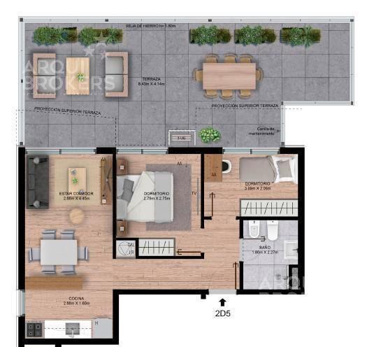 Venta de apartamento de dos dormitorios con renta en Tres C