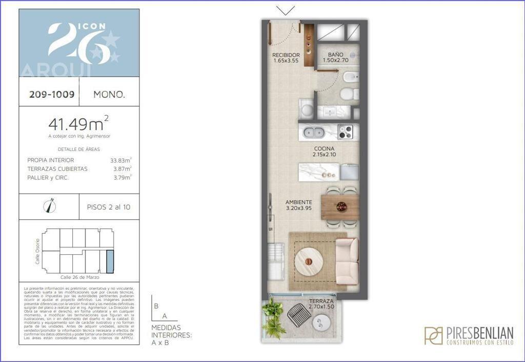 Apartamento  monoambiente en venta en Pocitos - 709