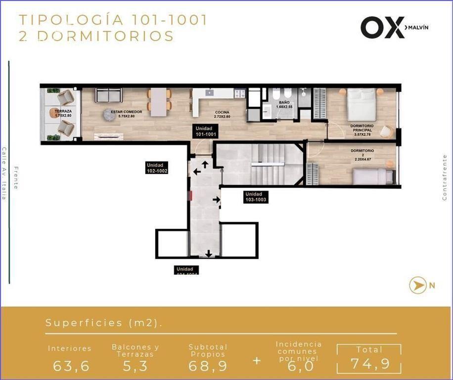 Apartamento de dos dormitorios en venta en Malvín