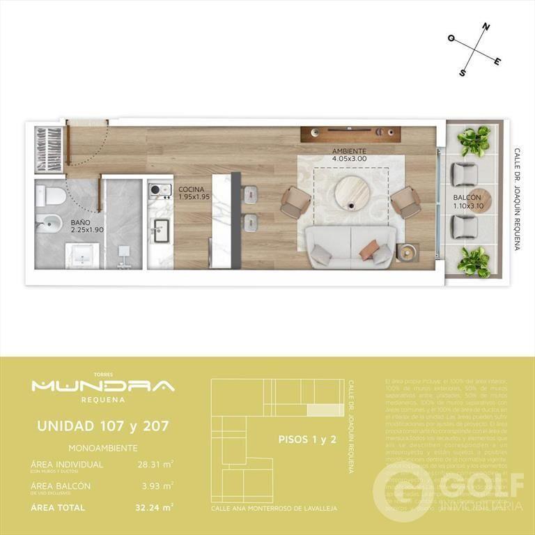 Venta monoambiente con terraza en Cordón